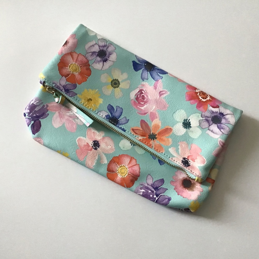 Indigo Floral fold over clutch pouch bag